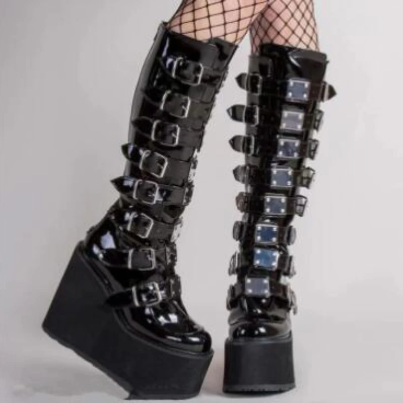 

Женские ботинки в стиле панк, мотоциклетные ботинки на платформе и высоком каблуке, сапоги до щиколотки, большой размер, 2023