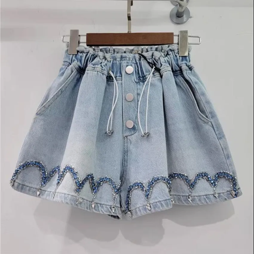 

Модные летние джинсовые шорты с бисером и блестками, женские свободные шорты