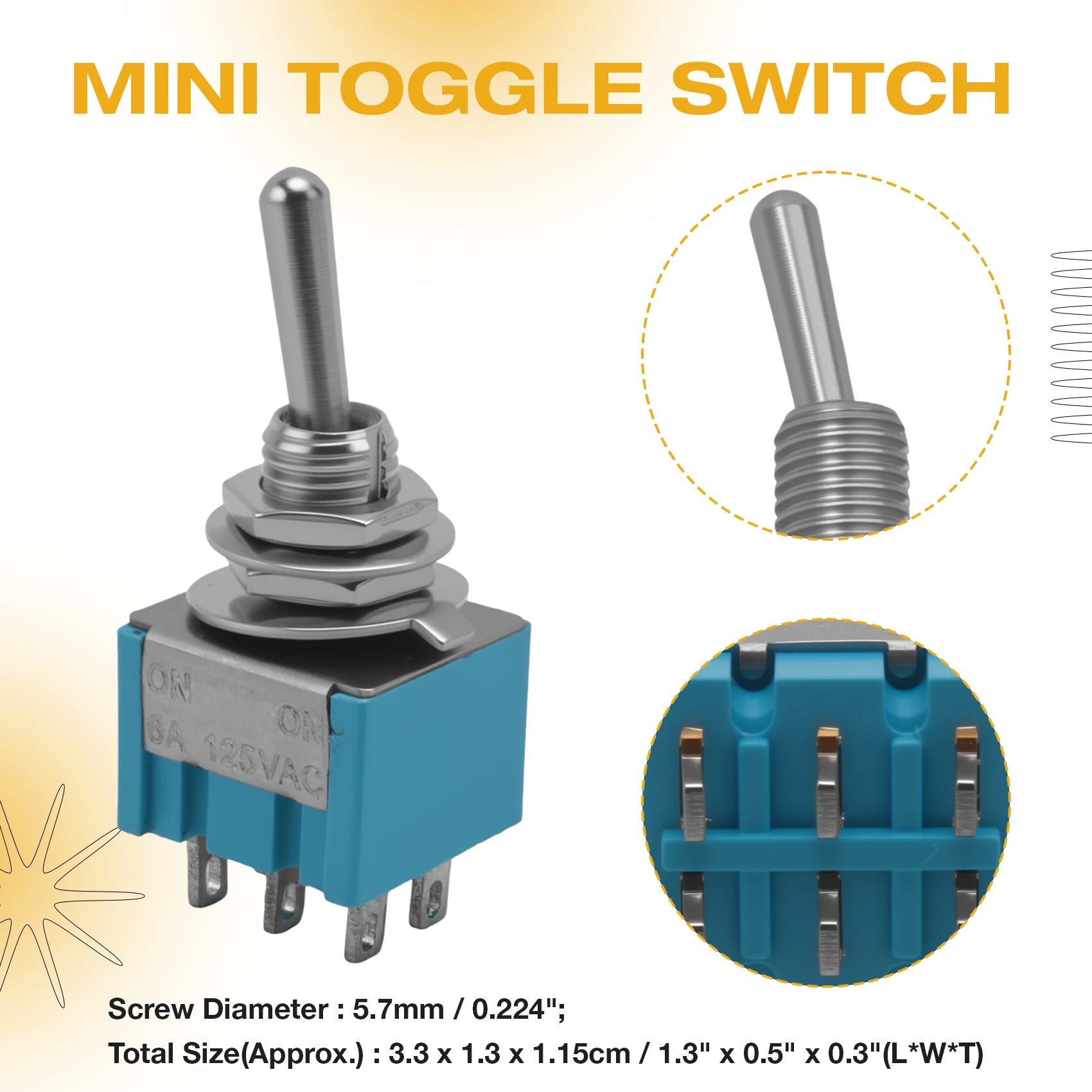 Фото A73T AC 3A/250V 6A/125V 6-контактный DPDT переключатель с двумя положениями Вкл/Вкл, миниатюрный, синий. №1