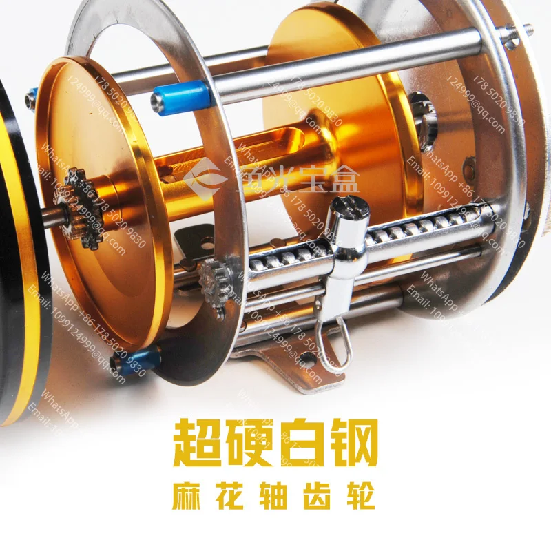 Фото Рыболовная катушка All-metal Visual Anchor Fish M12000 для барабанной ловли, 10000, с защитой от перетягивания лески, S9000, люкс, черная/золотая, новая №1