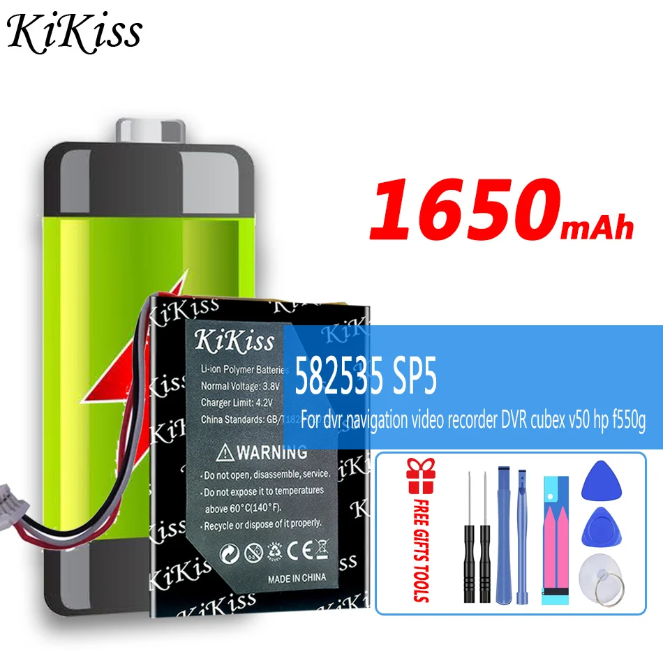 

Мощная батарея KiKiss 582535 SP5 (F200 f550g) 1650 мАч для видеорегистратора, навигатора, видеорегистратора dvr cubex v50 hp f550g, батареи