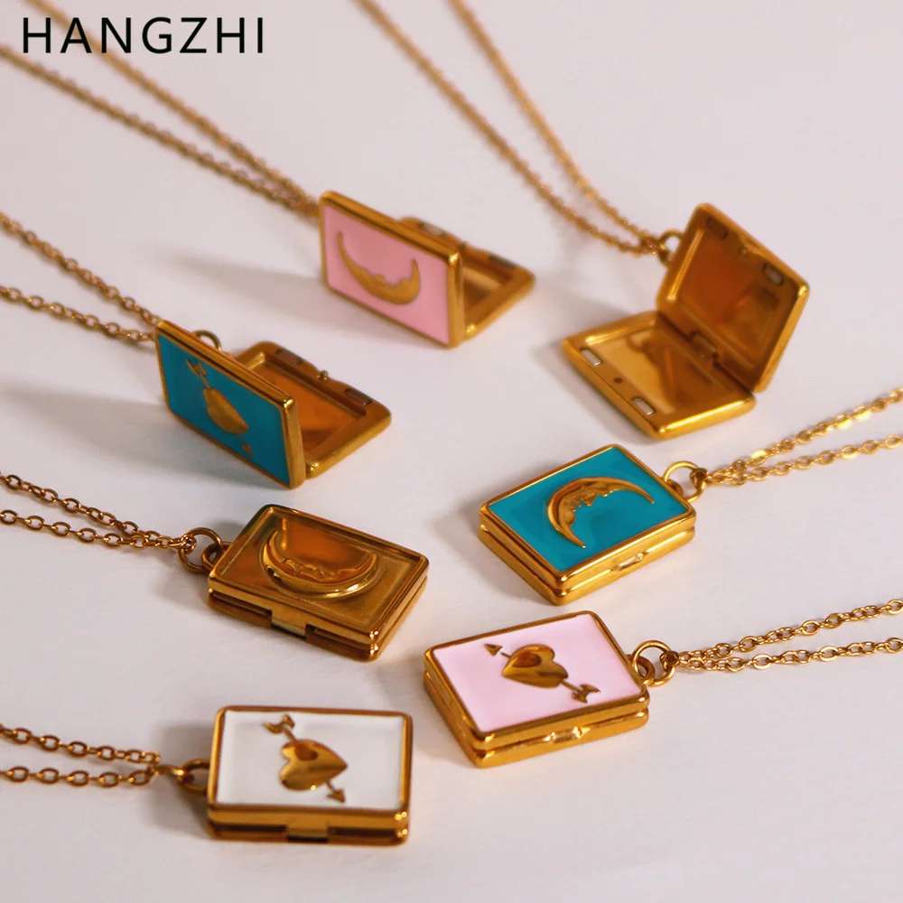HangZhi Очарование Луна Сердце Книга Капля Масла Подвеска Из Нержавеющей Стали