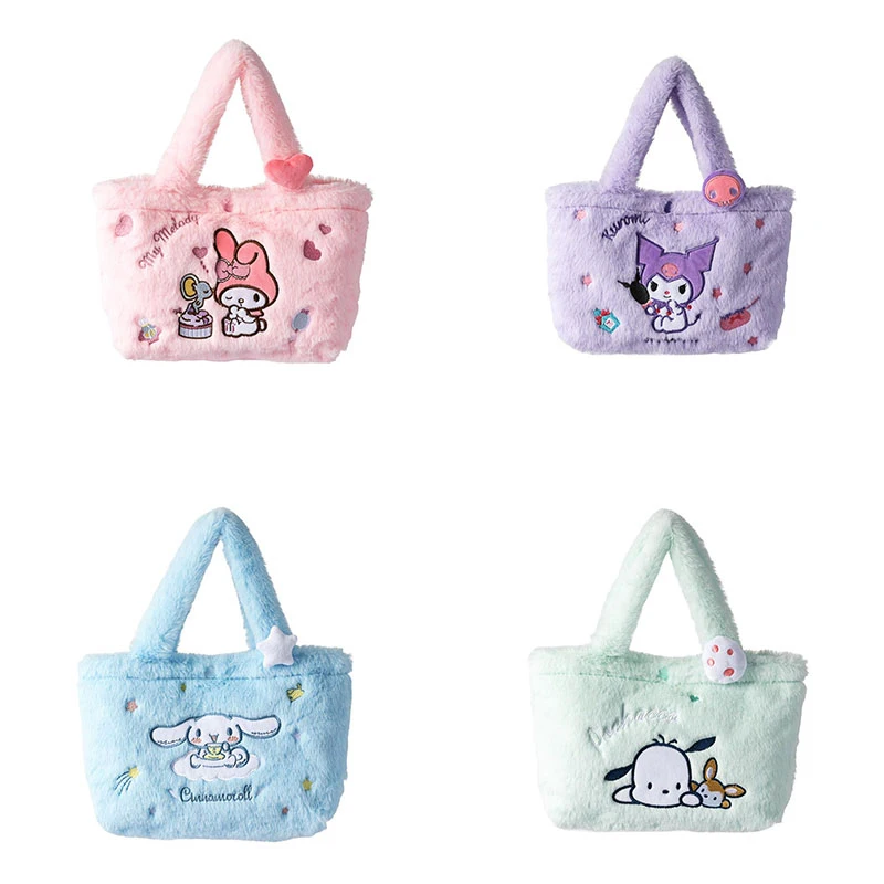 

Kawaii Sanrios Plush Handbag Anime Kuromi Cinnamoroll My Melody Cute Cartoon Plush Lunch Bag Storage Bag Birthday Gift