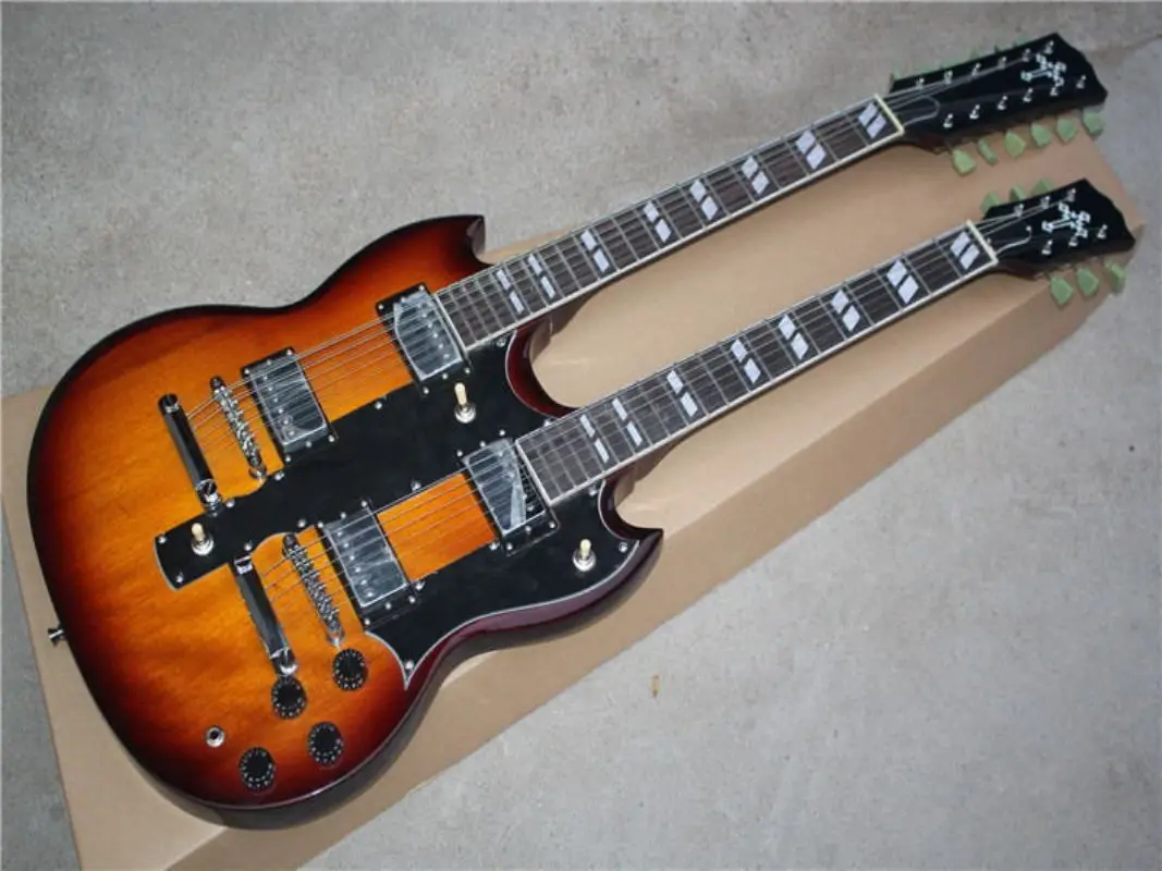 

Custom Double Neck 6+12 Strings Electric Guitar Tobacco Sunburst Chrome Hardware