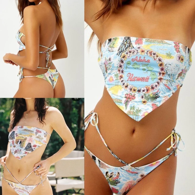 

Women 2 Pieces Swimsuit High Cut Bathing Suit Floral Print Swimwear for Vacation