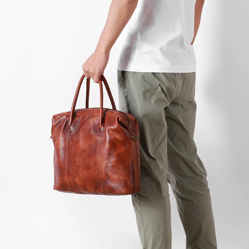 Vintage Genuine Leather Men's Briefcase Luxury Cowhide Handbag Large Capacity Shoulder Crossbody Bag Male Business Laptop Bag