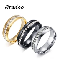 aradoo classic light luxury titanium steel couple row diamond ring titanium steel gold plated crystal zircon ring