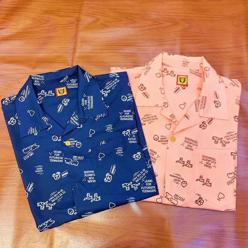 HUMAN MADE Oversized Shirt Men Women 1:1 Full Print HUMAN MADE Couple Casual Short Sleeve Shirts