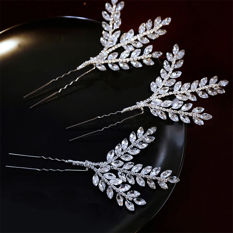 

New forest branch and leaf flash diamond hairpin suit bride cross hair wedding headwear portrait and makeup modeling accessories