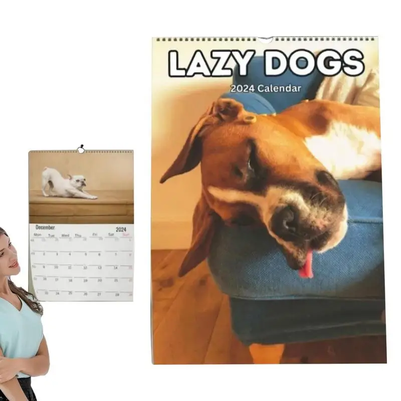

Настенный календарь для ленивых собак 2024, календарь на стену, январь 2024 года, с декабря, забавное настенное искусство, смешной шутливый подарок, календарь для розыгрыша 12