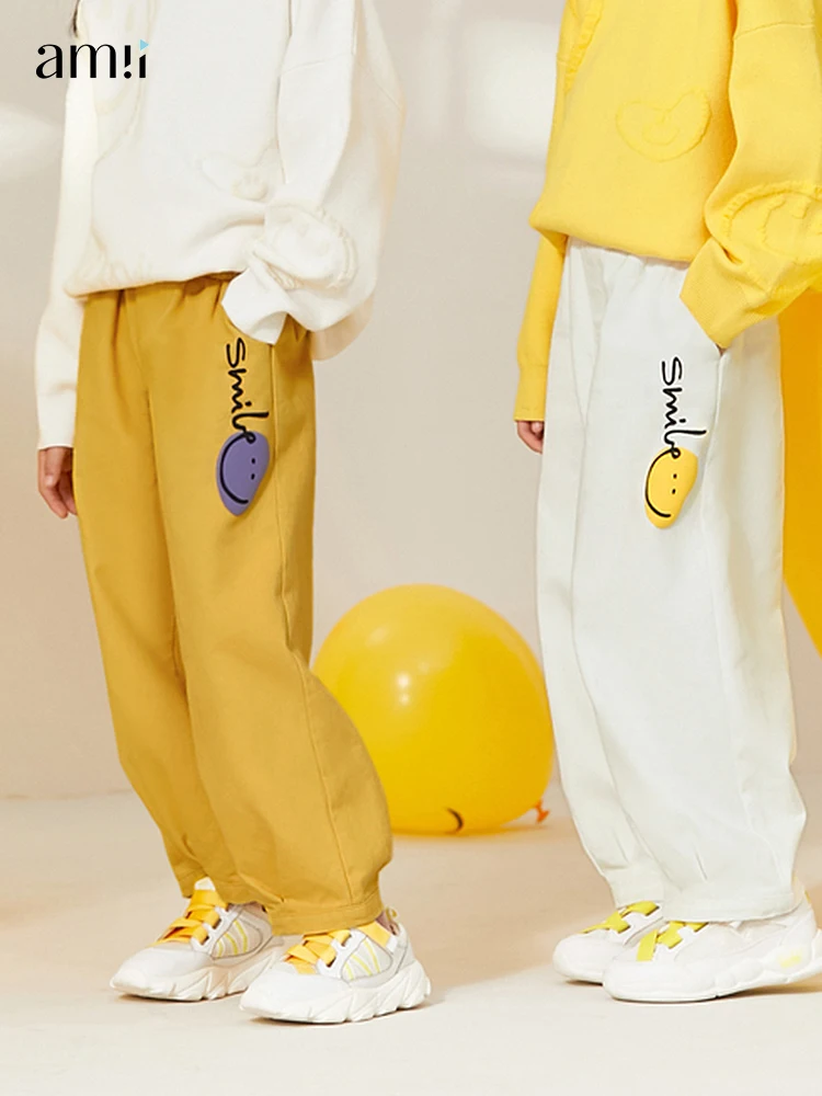 

Amii Kids Casual Pants for Girls 3-12y 2022 Spring Autumn Loose 100% Cotton Simple Elastic Waist Smell Pocket Trousers 22230005
