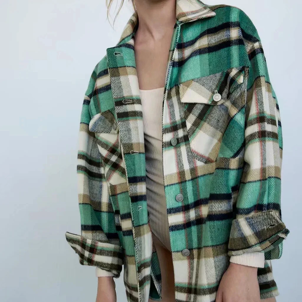 

Зимняя винтажная зеленая куртка-пилот, пальто, женская Модная приталенная Повседневная Свободная рубашка с карманами и длинным рукавом, верхняя одежда, шикарный топ