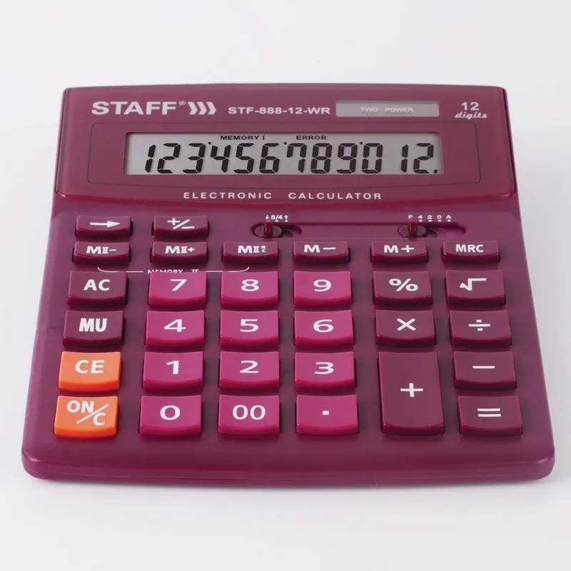 Калькулятор настольный STAFF STF-888-12-WR (200х150 мм) 12 разрядов двойное питание БОРДОВЫЙ