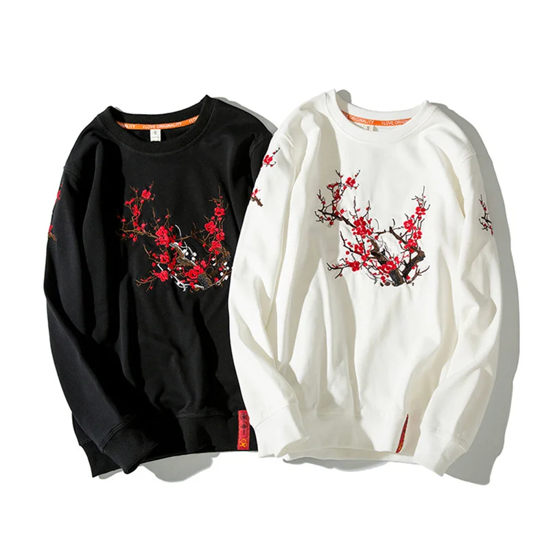 

Стеганые хлопковые толстовки для мужчин и женщин с вышивкой сливы Yokosuka мужские толстовки оверсайз с длинным рукавом Уличная одежда Весна ...