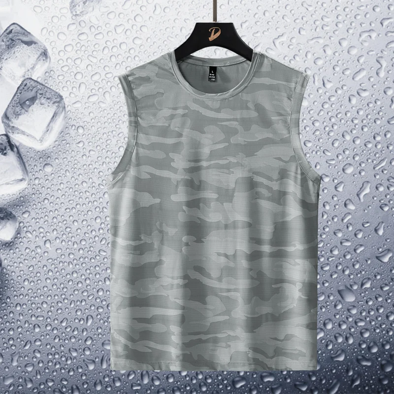 

Gym Tank Top Men Fitness Camouflage Ice Silk Vest Summer Sport Undershirt Loose Sleeveless Loose Plus Fertilizer Plus Size 8XL