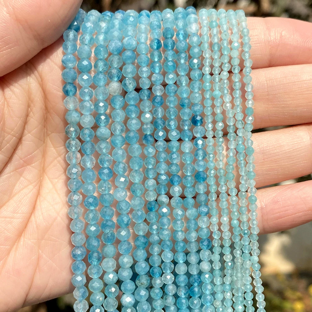 

Natural Faceted Blue Chalcedonys Round Loose Spacer Stone Beads For Jewelry Making Bracelet Handmade 2 3 4mm