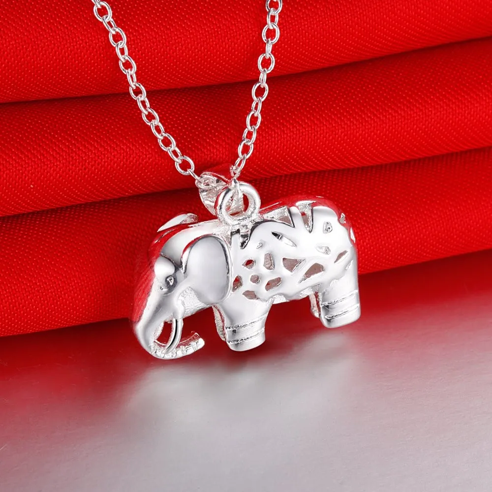 

Hot 925 Silver Pretty elephant pendant Necklace For Women fashion Wedding party designer Jewelry gifts