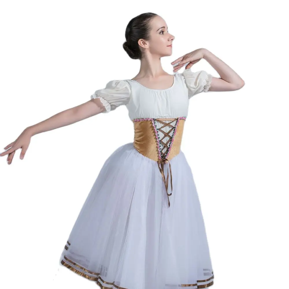 Коричневый бархатный топ с лифом и белой длинной романтической балетной пачкой