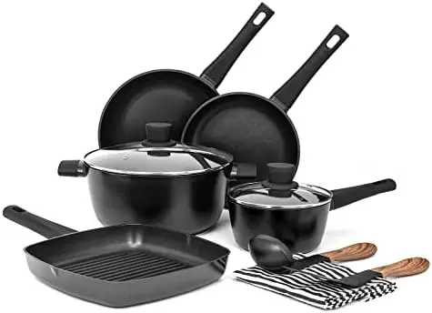 

Pots and Pans Set,Black Induction Cookware Sets, 6 Pcs Nonstick Frying Pan(PFOS, PFOA Free) Plate for cooking Accesorios freidor