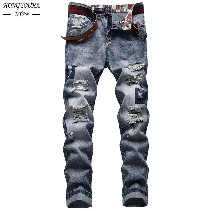 2022 New Fashionable Men's Motorcycle Jeans Male Brand Ripped Jeans Straight Trend Retro Slim High Street Hip Hop Denim Trousers