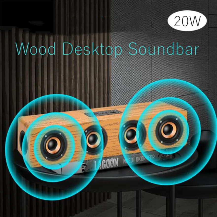 

Wood Speaker Box Fm Radio Stereo Bluetooth Soundbar 20W Mp3 Player Computer Speakers Sound Bar Free Shipping Support Usb Tf Aux