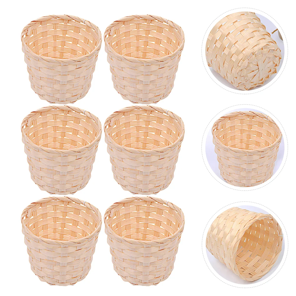 

6 Pcs Mini Desk Trash Can Woven Basket Storage Exquisite Willow 7.5X7.5X6CM Wooden Multi-function