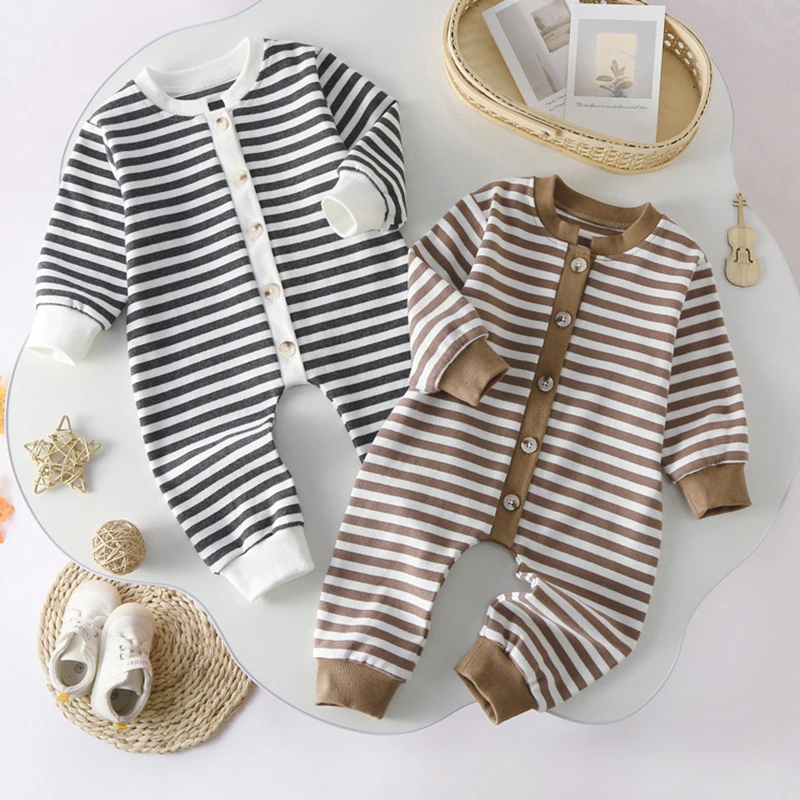 

Комбинезон для маленьких мальчиков и девочек на весну-осень, хлопковый комбинезон с длинным рукавом и полосками для малышей, маленьких мальчиков и девочек, комбинезон, одежда для маленьких мальчиков и девочек