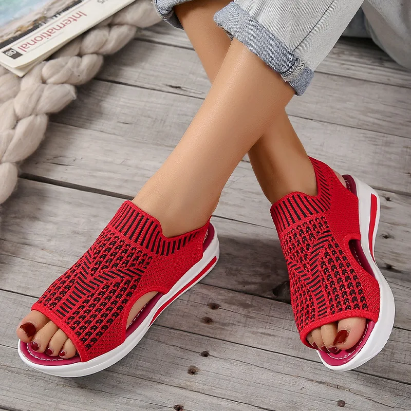 

New Women Casual Sandals Fashion Fish Mouth Mesh Platform Beach Shoes Slip-on Simple Soft-soled Flat Loafers Sandália Flip Flop