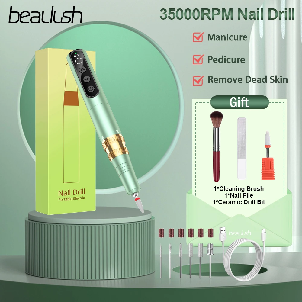 

Beaulush 35000RPM Nail Drill Machine Cordless Electric Nail Sander Pen Gel Polishing 3X Speed & Torque Pedicure Manicure Machine