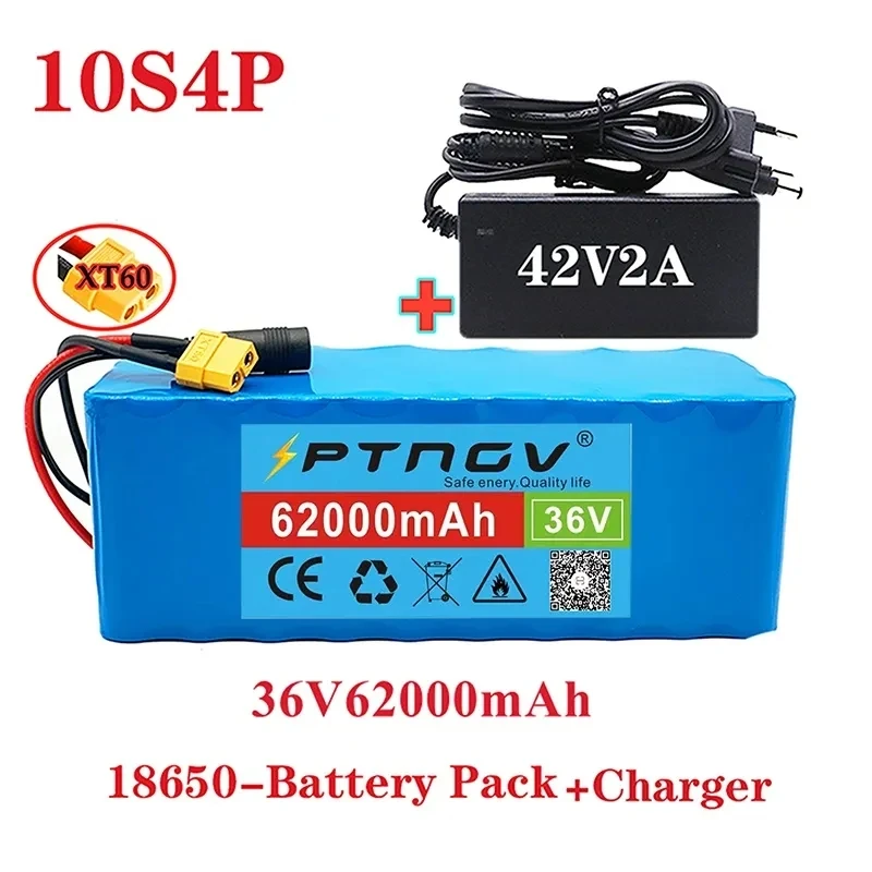 

Новый 36 В 10S4P 62Ah 1000 Вт большой емкости 62000 мАч 18650 литиевый аккумулятор для электрического велосипеда скутера с BMS