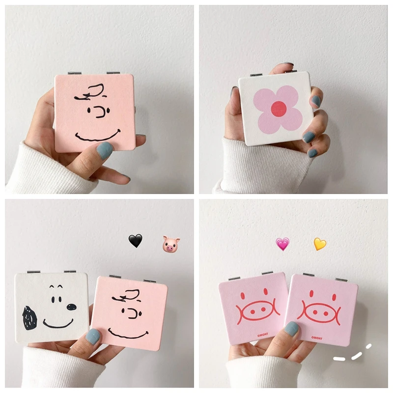 Мини зеркало квадратной формы с милым принтом для девушек двухстороннее