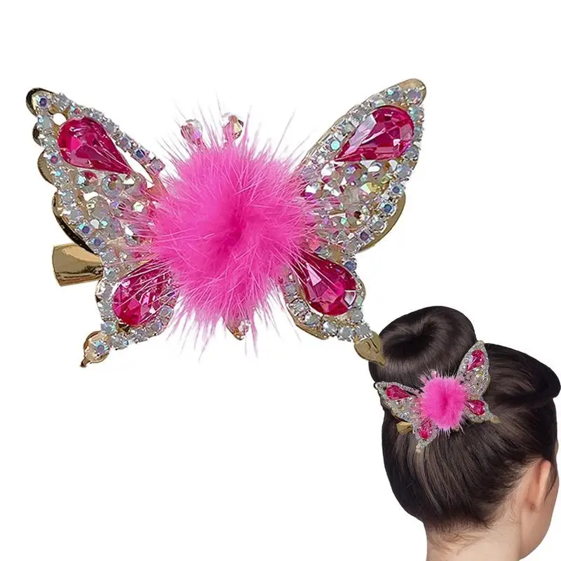 

Butterflies Hairpin Shiny Moving Butterflies With Pompom Sparkly Elegant Side Clip Hair Clips Barrettes For Women Girls Crystal