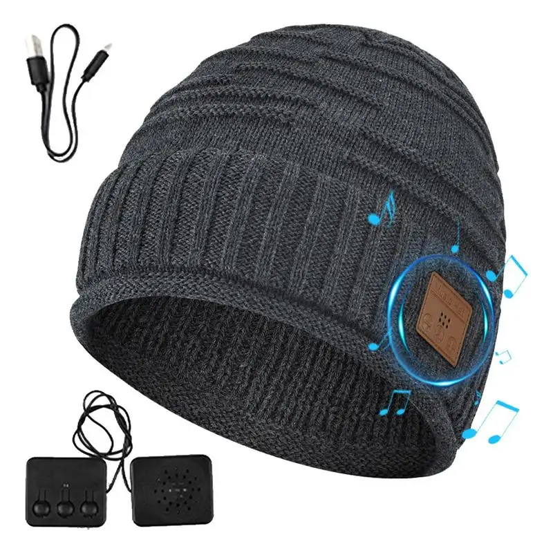 

For XIaomi Winter Bluetooths-Compatible Earphone USB Rechargeable Music Headset Warm Knitting Hat Cap Wireless Sport Headphone