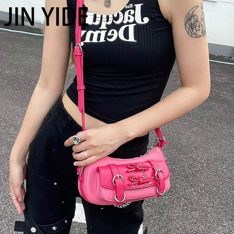 

SWDF 2023 Gothic Shoulder Bag Women Autumn Trendyol Y2k Moto Biker Messenger Bag Pink Babes Street Vintage Purse Bolso Mujer Sac