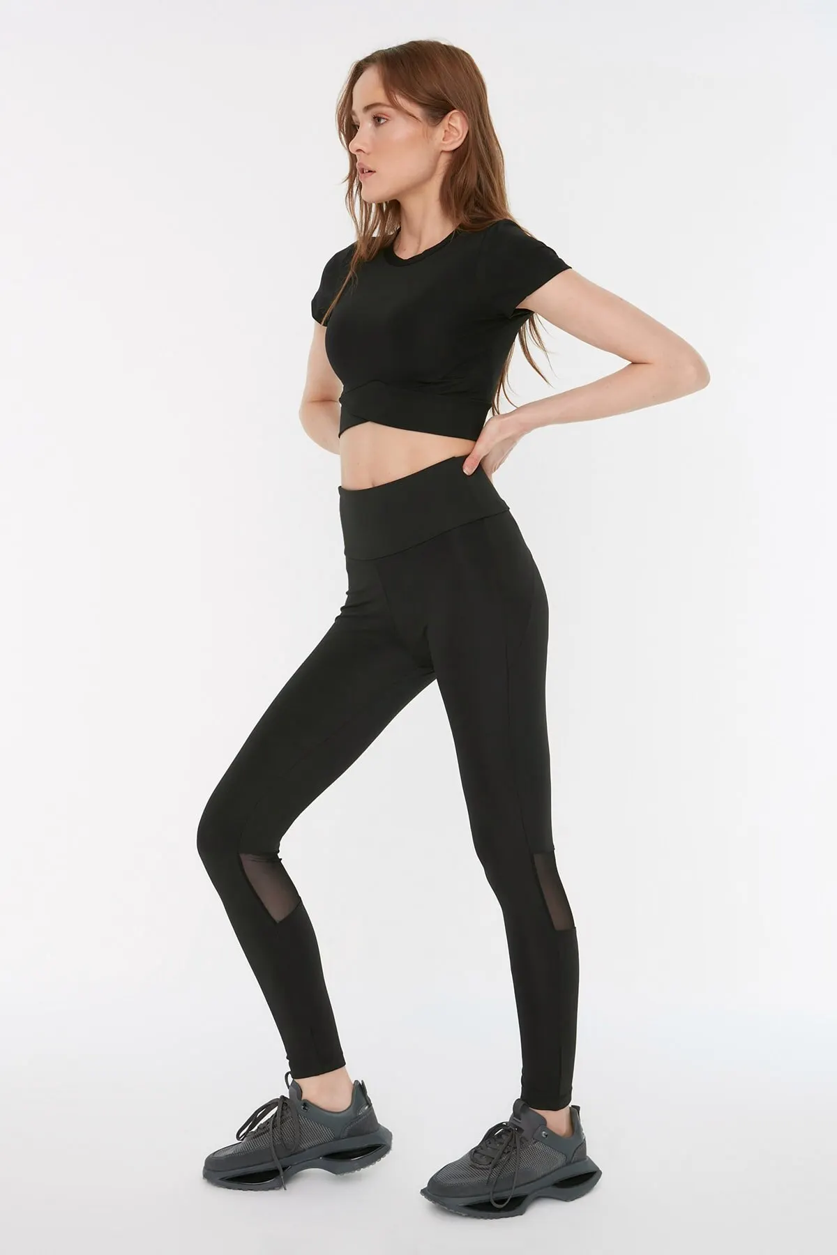 

Women's Leggings Yoga Pants Black Tulle Detailed Sport Leggings Fitness Sport Butt Lifting Tights Sexy Stretch