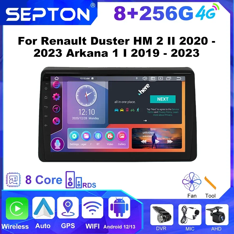 Автомобильное радио SEPTON Android для Renault Duster HM 2 II 2020-2023 Arkana 1 I 2019-2023 4G Wireless CarPlay