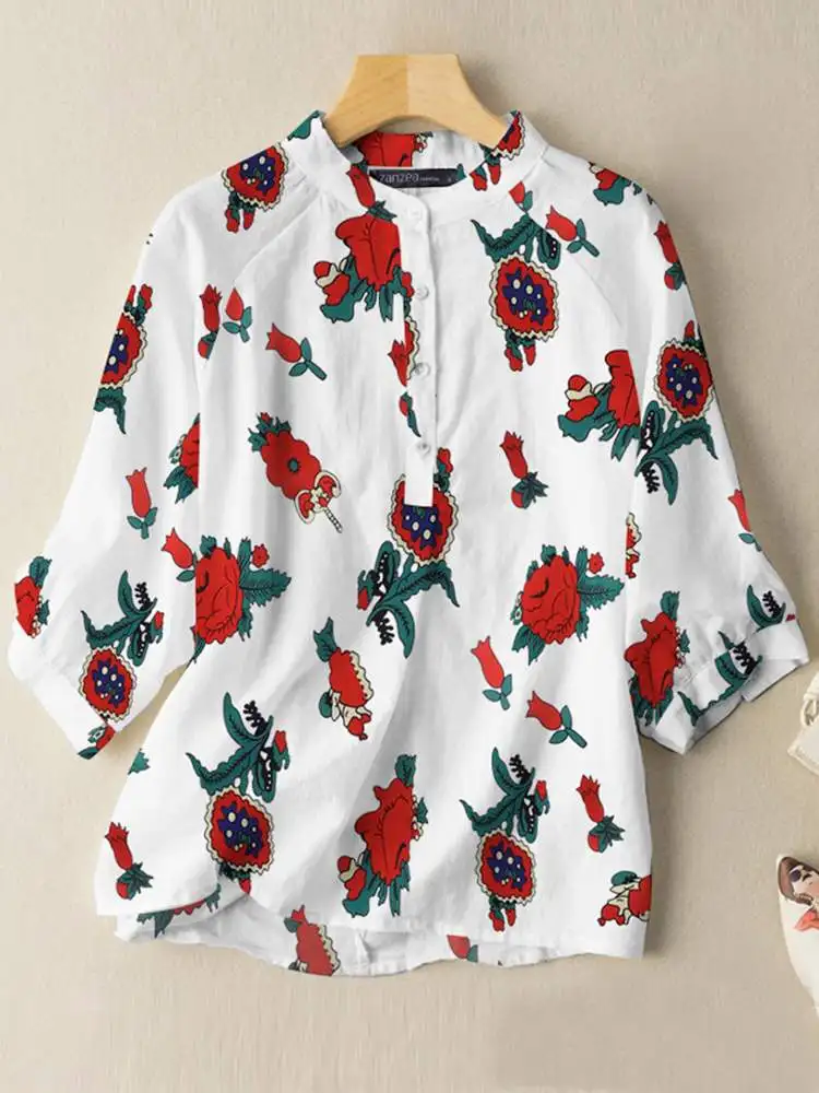 

Summer Kaftan Women Blouse 2022 Short Sleeve Tops Tunic Elegant Floral Print Loose O-Neck Daily Shirt Casual Chemise Oversized