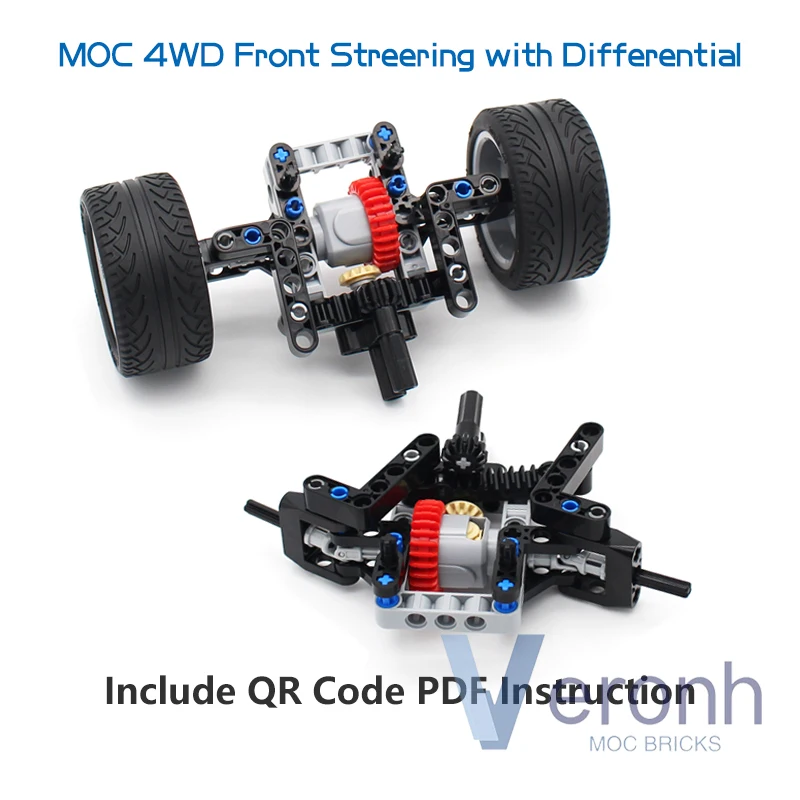 51 Pcs MOC High-Tech 4WD Car Mechanism with Differential Front Suspension Streering System Set Building Blocks Technical Bricks