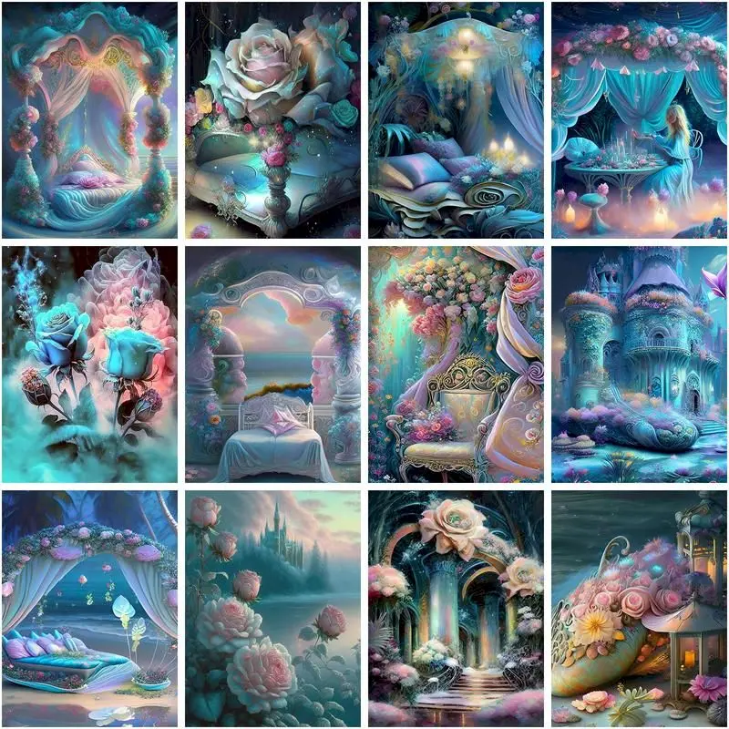 

CHENISTORY Diy Painting By Numbers Fantasy Bedroom Scenery Kits Acrylic Paint On Canvas Modern Wall Art Picture For Home Deco