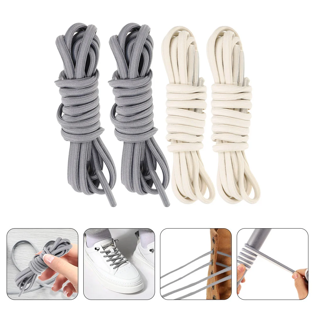 

2 Pairs Drawstring Shoelaces Boots Shoes Wearing Tools Strap Buckle Rubber No Tie Kids Elder Sneakers Elastic Adults