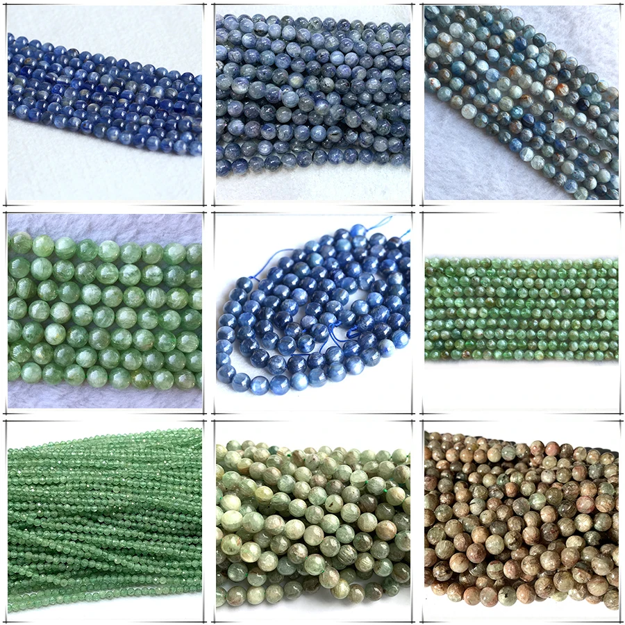 Veemak Natural Green Kyanite Faceted Round Rondelle Edge Cube Coin Disc Beads For Jewelry Making DIY Necklace Bracelets Earrings