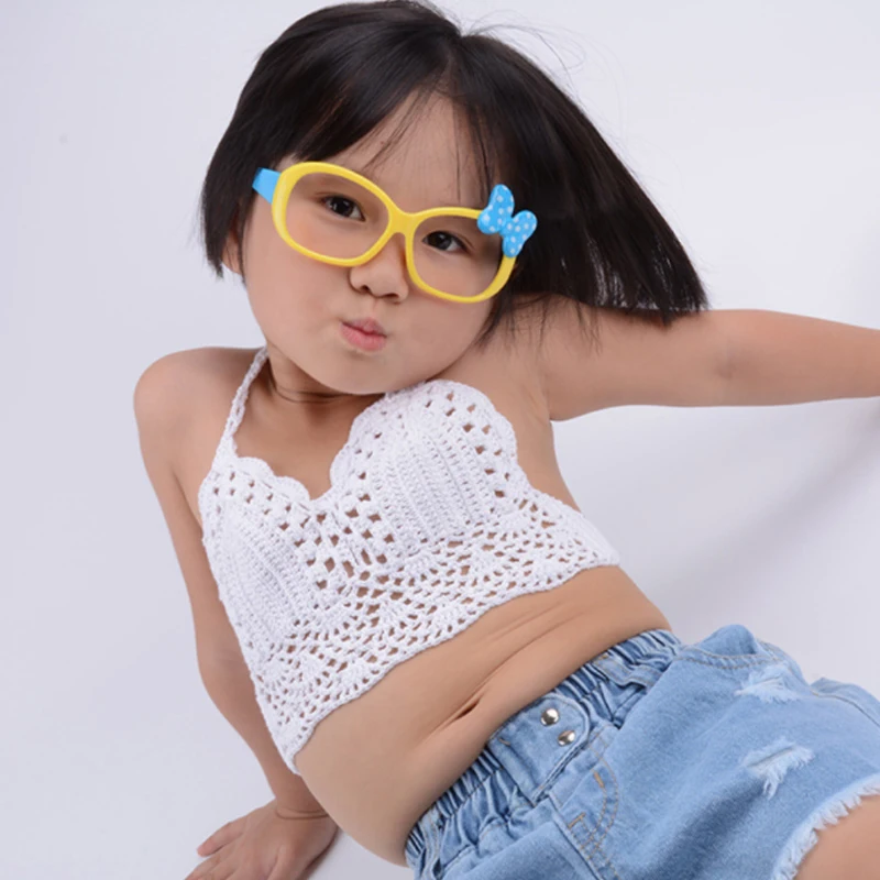 

Купальник детский пляжный для девочек, купальник бикини с вязаными крючком лямками, одежда для плавания, топ, одежда, однотонный вязаный дет...