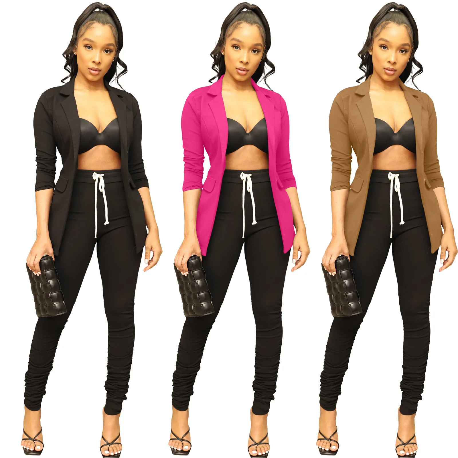 

Женский Повседневный кардиган средней длины, облегающий кардиган с лацканами, уличный Рабочий костюм, куртки, пальто с открытой передней частью, накидки, Женские жакеты, Chaqueta Mujer