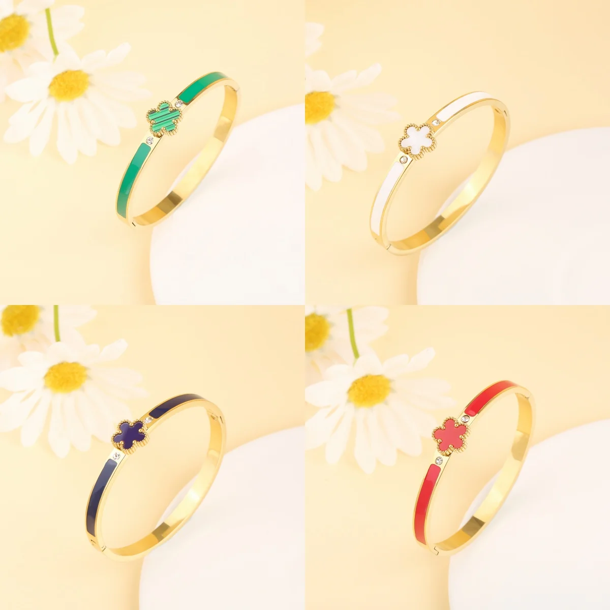 Креативный цветной эмалированный браслет в форме капли пятилистный цветок из