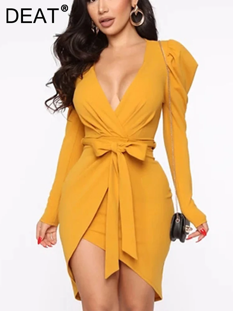 

Женское облегающее платье [DEAT], Черное вечернее платье с поясом и бантом, модель 13DB595 на весну, 2023