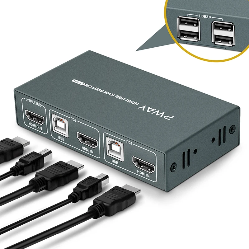 KVM-переключатель PWAY 2022 HDMI с поддержкой 4K, 3D USB-переключатель для клавиатуры Xiaomi Mi Box, мыши, 2 шт., совместное использование экрана дисплея, USB-переключатели