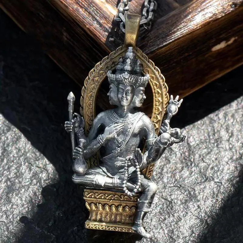 

New Retro Four-Faced Buddha Pendant Buddha Card Necklace Male and Female Buddhist Amulet Jewelry Anniversary Gift