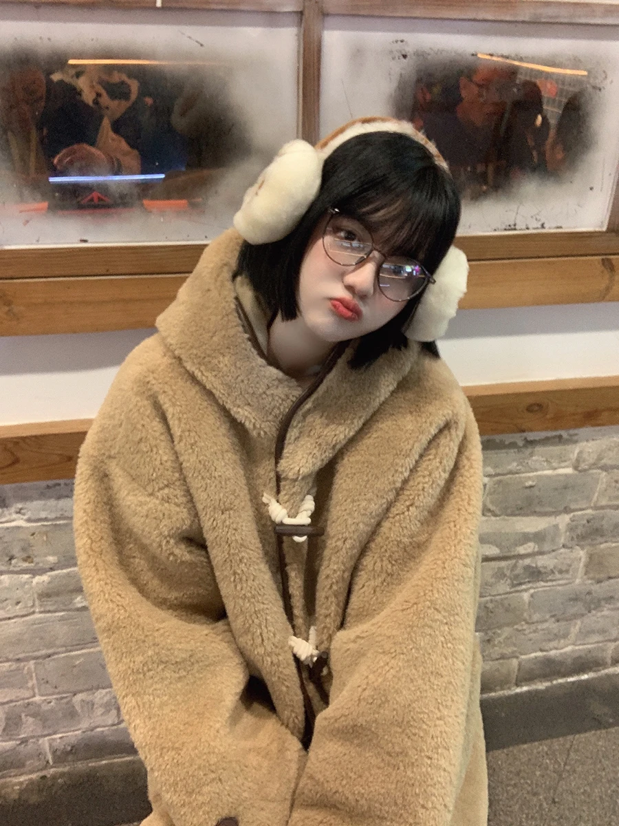 Meregu High-Grade Sense зимний утолщенный капюшон в стиле ретро меховая шерсть ягненка