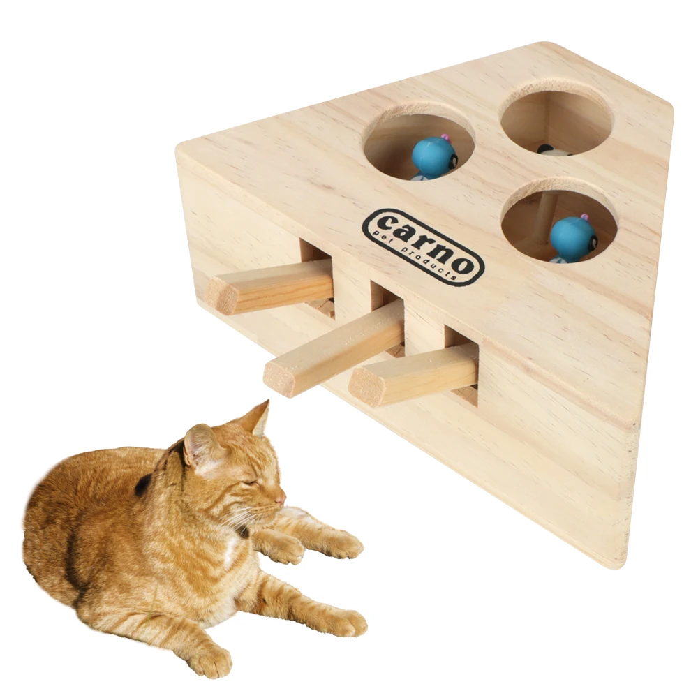 

Cat Catching Mouse Interactive Puzzle Toys Wooden Cat Hunt Toy Catch Bite Pet Hit Hamster With 3/5-holed Mouse Holes