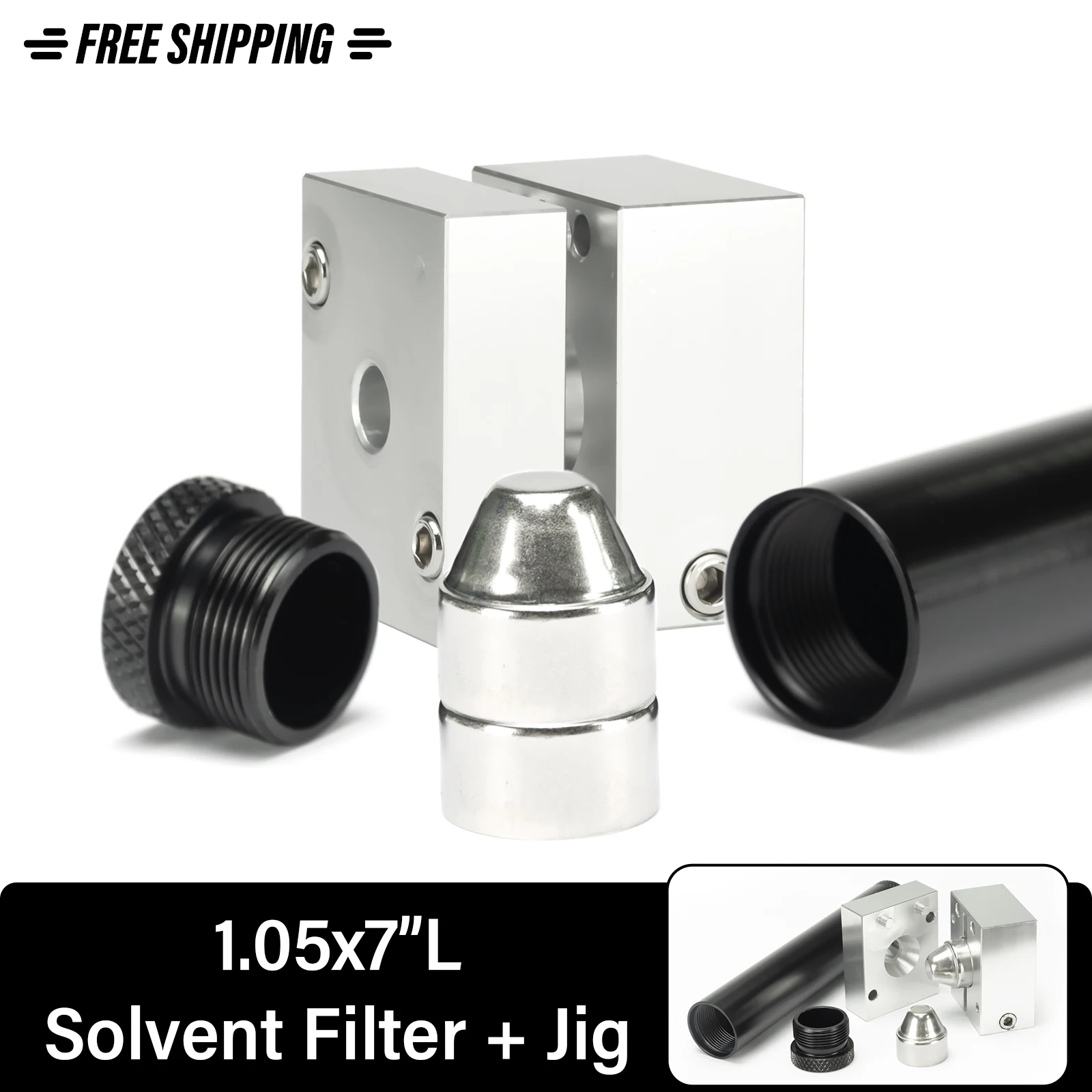 

1.05''OD 7"L 7075 Aluminum Solvent Cleaning Tube 9pcs Stainless Steel Baffle Cups End Caps 1/2x28+5/8x24 with Guide Drilling Jig
